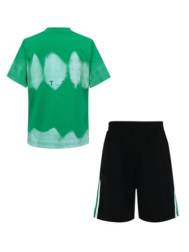 easyforever Kids Boys Sports Set Quick-dry T-shirt And Mesh Shorts With Letter Print For Football Basketball Training Green 13-14 Years2