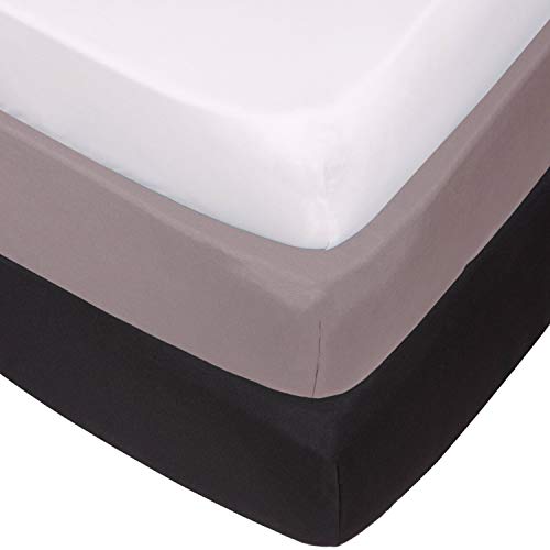Image of Belsden 3 Pack Microfiber Durable Crib Sheets Fitted, Silky Soft Smooth Breathable Baby Sheets Set, 28''x52'' Fits Standard Crib and Toddler Mattresses, White & Grey & Black
