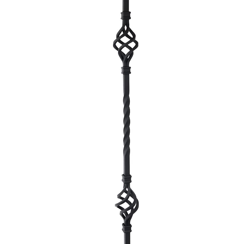 Balaustres de hierro para interior de escalera (caja de 10) husillos de escalera cuadrados de metal de 1,27 cm – Balaustres de escalera de doble canasta hueca de un solo giro (negro satinado