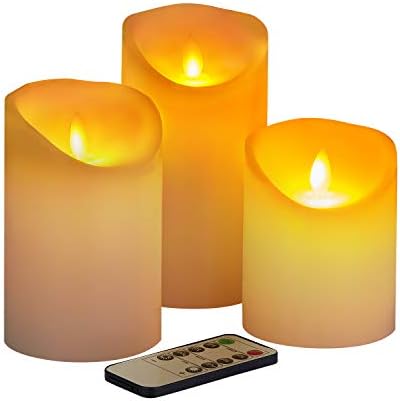 Flameless Candles Led Candles 9 Pack Pillar Real Ivory Wax， Include Realistic Dancing LED Flames and 10-Key Remote Control with 24-Hours Timer Function 400+ Hours by 2 AA Batteries.
