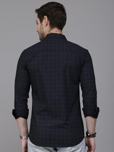 Image of Majestic Man Men Comfort Slim Fit Opaque Checked Cotton Casual Shirt