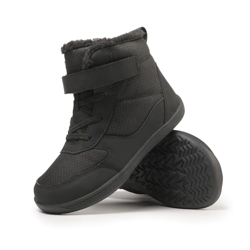 CERYTHRINA Kids Barefoot Snow Boots for Winter: Minimalist Zero Drop - Wide Toe Box Hiking Boots for Toddler/Boys/Girls Black 27