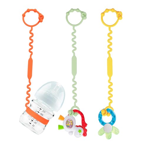 Image of Toy Straps for Baby, Silicone Toy Straps for Stroller, Toy Safety Straps for Toy, Sippy Cup Straps, Adjustable Toy Holder for Stroller, High Chair - BPA Free (Orange,Yellow,Cyan)