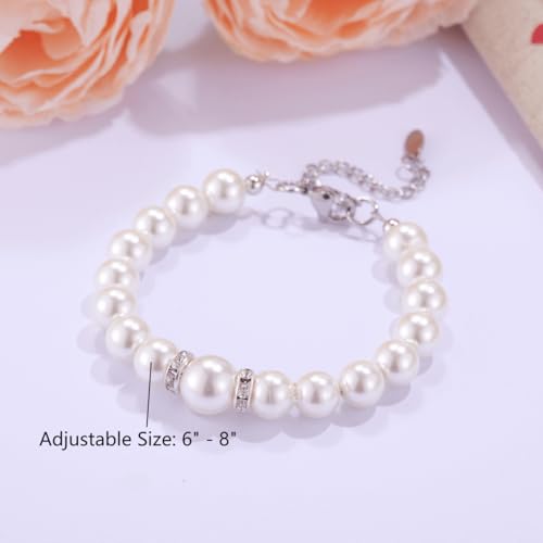 Kvekstio First Birthday Pearl Bracelet Gift for 1 Year Old Daughter Granddaughter Niece, Happy 1st Birthday Jewelry, Wonderful 1st Birthday White Pearl Adjustable Bracelet Gift for Age One4