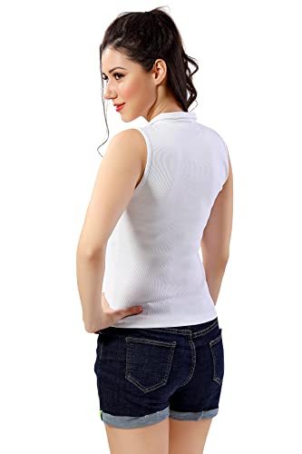 Image of TRASA Women's Sleeveless Rib Knitted Cotton Racer Back Tank Tops Collared Neck Crop Tank Tops - Available Sizes -XS, S, M,L,XL,2XL