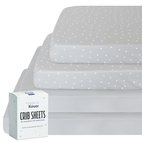 Image of Crib Sheets for Boys 4 Pack, Fitted Baby Crib Sheet Neutral 52" x 28" for Standard Crib and Toddler Bed Mattress, Soft and Breathable Kid Toddler Sheets for Girls Boys, Grey