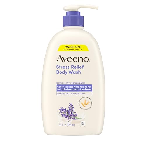 Aveeno Stress Relief Body Wash for Women, Calming Lavender Scent & Prebiotic Oat, Cleanser for Sensitive Dry Skin, Paraben, Dye & Soap-Free, 33 Fl Oz