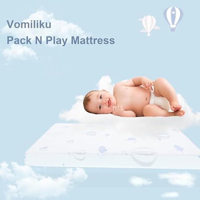 Pack and Play Mattress, 38x 26x1.5High Density Foam Pack N Play Mattress for Playpen Playard, Balloon Printed Mini Crib Mattresses for Baby Toddler