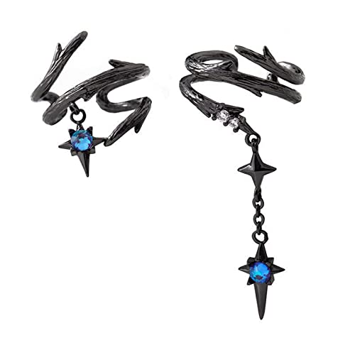 Black Ear Cuff Earring Chain Gothic Adjustable Non Pierced Night Talking Thorns Star Vintage Asymmetrical Dainty Earrings Jewelry Gift for Women Girls Christmas Birthday Halloween