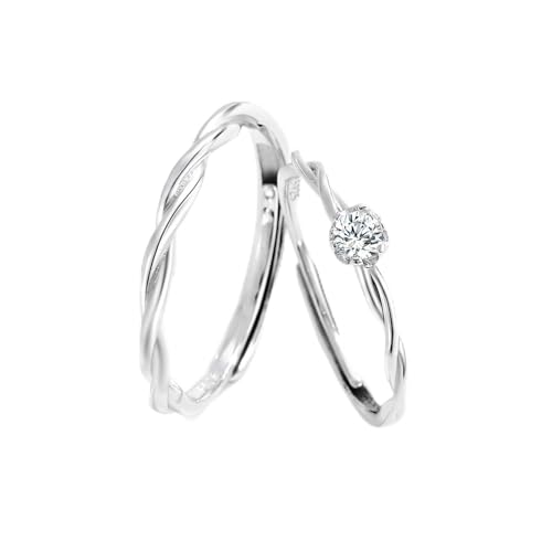 Alliance argent 925 couple réglable avec zircon | Bague de fiançailles croisée