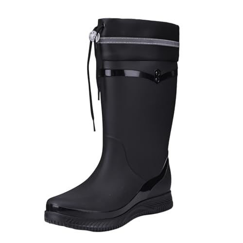 MODSGUE Botas de goma para mujer, botas de lluvia altas, botas largas, impermeables, antideslizantes, botines de goma básicos, de media altura, cómodas y duraderas, Negro , 38 EU