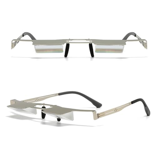 BywoBywo New Upgraded Lazy Glasses for Lying Down Bed Reading Watching TV on Sofa High Definition Prism Glasses Light Metal Frame Periscope Horizontal Eyeglasses 90° Angle Reading Glasses Silver