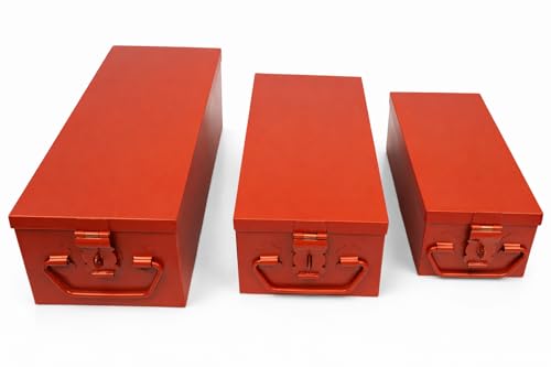 Image of JOWEL Stainless Steel Locker Safe Box /Jewel /Cash Peti /Storage Container Set (8 inch, 10 inch, 12 inch, Pack of 3, Color-coated) (Red)