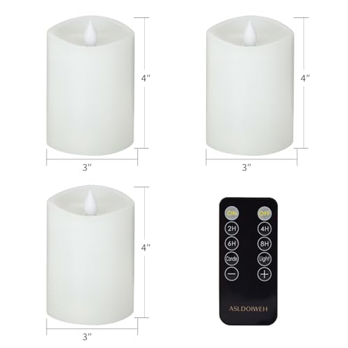Image of 3″x4″ Flickering Flameless Candles Set of 3, 2AA Battery Life 600 Hours Battery Candles Flickering with Timer,4 inch Flameless Candles with Remote for Indoor /Outdoor, White