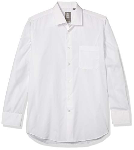 STACY ADAMS Men's Solid Regular Cuff Dress Shirt, White, 16.5