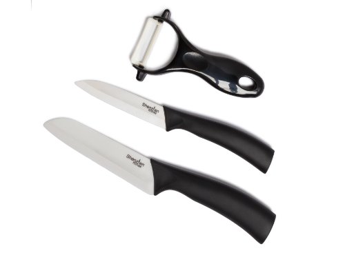 Shenzhen Knives. Ceramic Knife Set - 2-Piece (5” Slicing and 4” Paring) with Ceramic Peeler