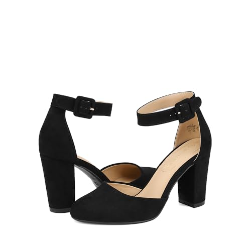 DREAM PAIRS Womens High Heels Closed Toe Court Shoes Block Ankle Strap Ladies Sandals for Wedding,Size 8,Black/Suede,Angela - Image 4