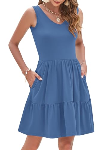Image of AUSELILY Womens Summer Dresses 2026 Casual Sleeveless Sundress Beach Vacation Flowy Tiered Short Dresses with Pockets