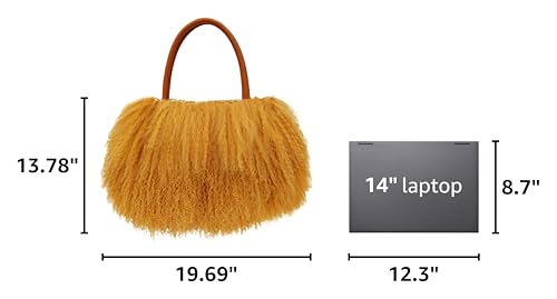 Image of Women Luxury Real Lamb /Mongolian Flush Wool Fur With Genuine Leather Handles Handbag