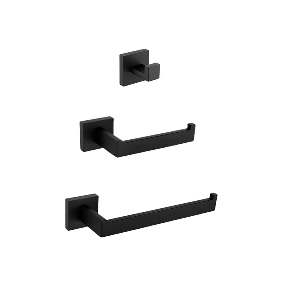 Toallero con gancho negro mate y accesorios de acero inoxidable para baño A7
