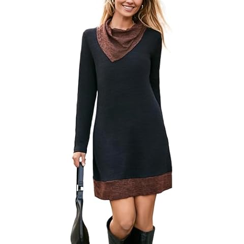 STYLEWORD Women's 2024 Winter Dress Holiday Fall Fashion Casual Tunic Tops for Leggings Long Sleeve Cowl Neck Sweater Thanksgiving Outfit(Black,M) Cover