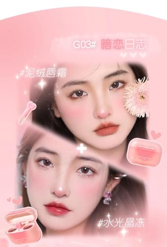 Image of Earbuds lipstick Double Lip Gloss Mirror Finish Nude Color Korean Lipstick Matte Non-Sticky Lip Mud Long-Lasting Hydrating Lip Gloss Double Matte Lip Clay Tint With Heart-Shaped Applicator Headphone 2in1 Lipcolor
