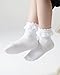 Funjoon 4T-10Y Girls White Ruffle Socks Lace Frilly Dress Cotton School Uniform Crew Socks for Toddler Little Girls 6 Pack, White 1-3T