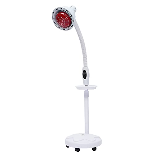 Queeucaer Lámpara infrarroja de luz roja, lámpara de calor con soporte, lámpara de pie para tratamiento de heridas, rotación de 360°, 275 W, A++ hasta E