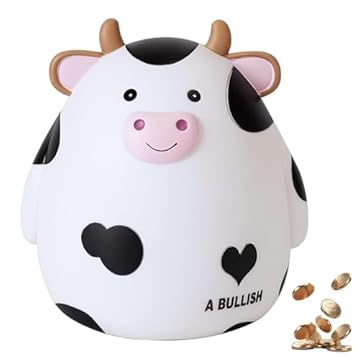 volumoon Mucca Salvadanaio, Salvadanaio a Forma di Animale, Salvadanaio in Vinile Bianco, Salvadanaio Infrangibile, Salvadanaio Simpatico, Salvadanaio Regalo per Ragazze, Bambini, Adulti Compleanno