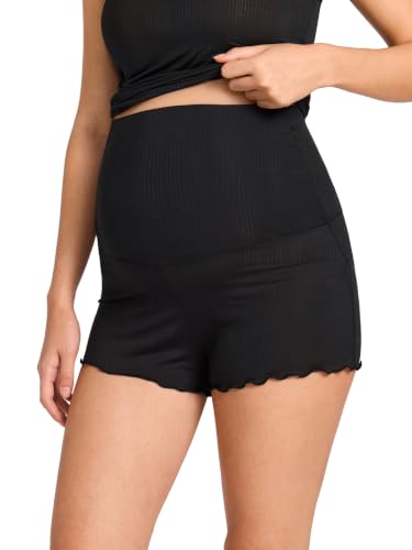 MOMANDA Modal Ribbed Maternity Lounge Shorts Black Medium