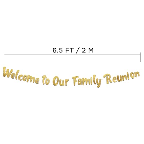 Image of Pre-Strung Welcome To Our Family Reunion Gold Glitter Banner - Birthday Decorations for Men and Women - Party Supplies and Gifts
