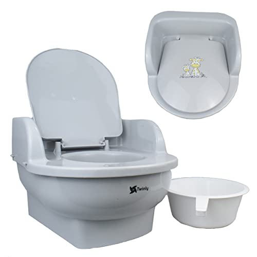 Twinly - Orinal infantil para bebé Potly con vaso extraible - WC inodoro de aprendizaje - Ligero, práctico y muy fácil de limpiar - Ergonómico y cómodo para niños (Gris)