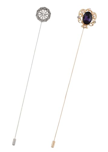 Image of Alilang Women's Vintage Golden Metal Hollow Out Design Crystal Rhinestone Pearl Crown Hat Pin 5in Length Silver Flower Brooch
