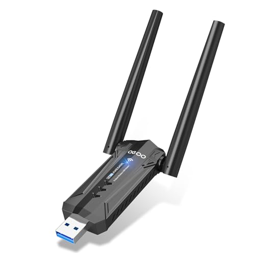 USB 3.0 WiFi 6E Adapter for Desktop PC, QGOO Tri-Band Axe 5400 Wireless Network Receiver/Dongle with 5dBi Dual Antennas, WiFi Card/Stick 6G/5G/2.4G for Laptop Computer Only Compatible Windows 11/10