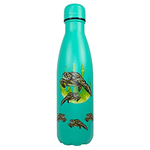 NatureVac, Sea Turtle 500ml Insulated Water Bottle from Deluxebase. Blue Stainless Steel Thermal Flask for Gym Office, Travel