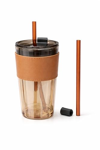 Image of Zentro Travel Coffee Mug Leak Proof -380 ML One Click Lid Stainless Steel Coffee Cup for Car, Office & Daily Commute with Secure Lock & Easy Clean Design (Glass Tumbler with Lid)