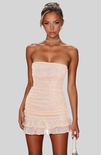 Homecoming Dresses for Teens 2025 Strapless Ruffles Short Prom Dress Sequin Cocktail Party Gowns for Women2