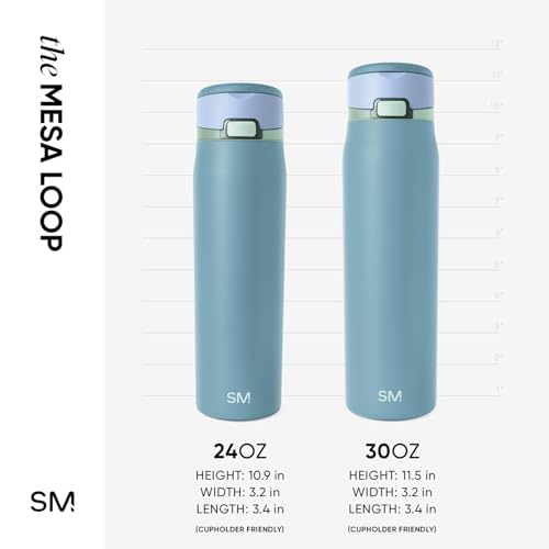 Image of Simple Modern Water Bottle with Straw & Handle | 30oz | Blue | Mesa Loop Insulated Water Bottle for School, Sports, Travel | Leak Proof, Stainless Steel | Glacier Bay
