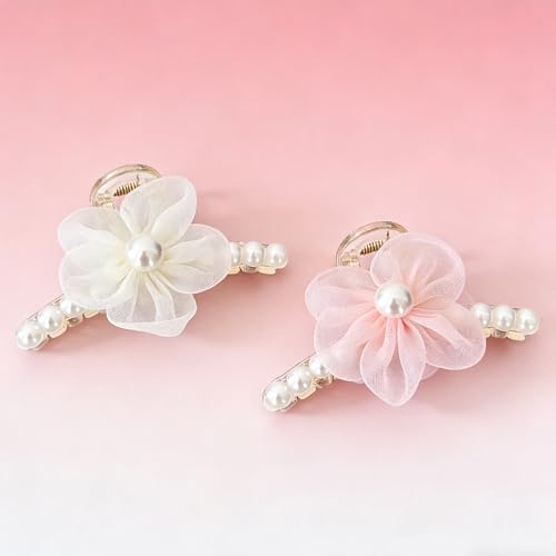 Set 2 piezas pinzas de flores con perlas para cabello miniatura 7