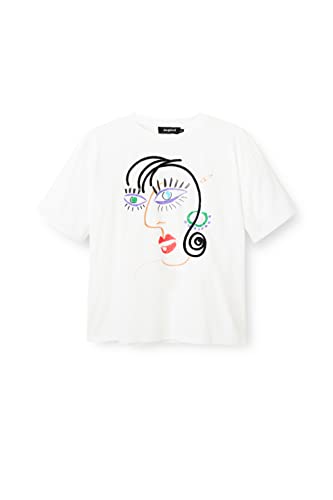 Desigual Women's Woman Knit T-Shirt Short Sleeve, White, S #TOP4