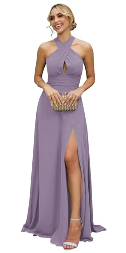 ForElise Womens Bridesmaid Dress V-Neck Sleeveless A Line Chiffon Floor