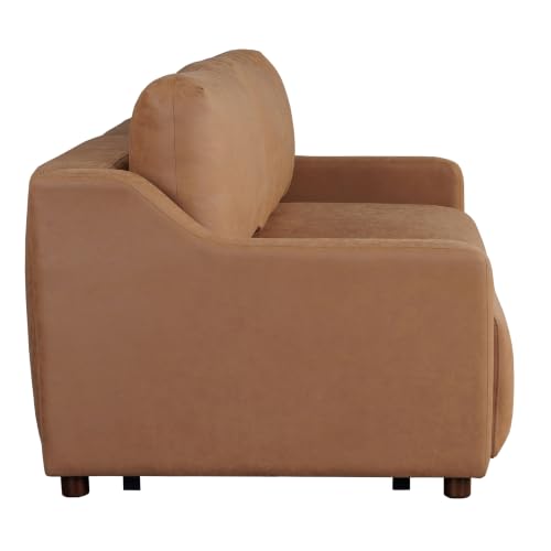 Image of Serta Glendale 90.2 inch Queen Size Wall-Hugging Convertible Sofa, Dreamcoil Comfort, Vegan Suede Fabric, Brown