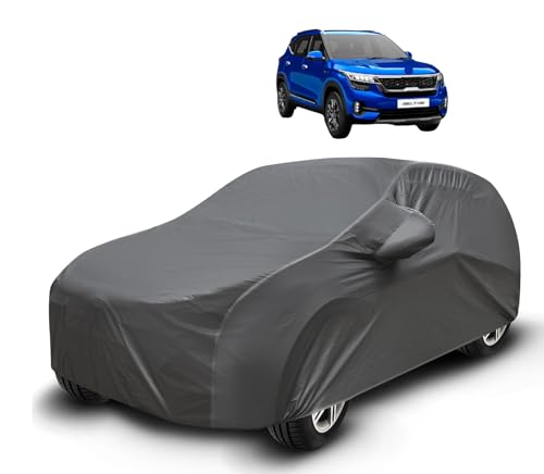 Image of Auto Hub Waterproof Car Cover Compatible with Kia Seltos (Model-2019-2025) with Mirror Pockets, Soft Cotton Lining, Seltos Car Cover Waterproof, Grey