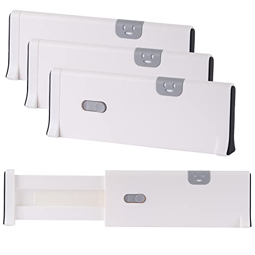 Schubladen-Trennwände, 4 Stück, verstellbare Trennwände, 10.2 cm hoch, erweiterbar von 27.9-44.5 cm, für Kleidung, Besteck und Utensilien, passend für Schlafzimmer, Badezimmer, Schrank, Büro, Küche Cover