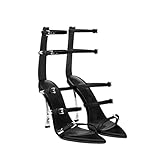 UN CHENSKN Sandales à Talons Hauts pour Femmes, Mode 12 cm Sandales en Cuir Authentiques Pointues Points de Cheville Coutette High Talons High Stilettos for