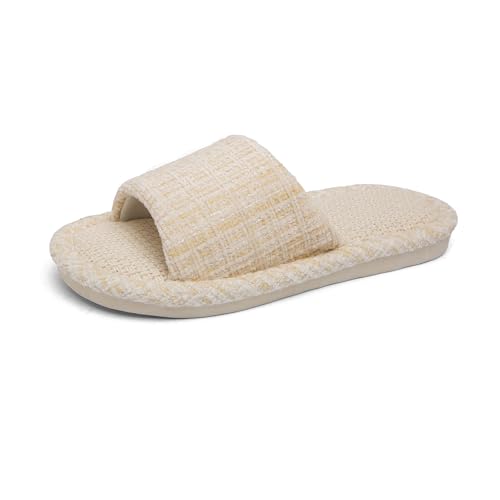 Czgcpyc Pantuflas, Pantuflas De Lino De Algodón, Pantuflas Suaves Antideslizantes con Punta Abierta para Hombres Y Mujeres,Beige,EU 37-38
