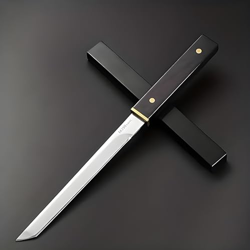 Image of Wizbiz Japanese Style Mini Pocket Katana Kitchen Knife with Sheath - Ebony Handle, Stainless Steel - Perfect for Fruit Vegetable Slicing,Chopping,Gifting & Restaurant Use