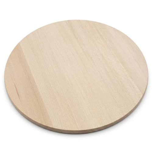 PEEWIT Planche à découper ronde 40 cm en bois de hêtre massif – grande planche cuisine pour pizza, fromage et service, solide, naturelle et durable