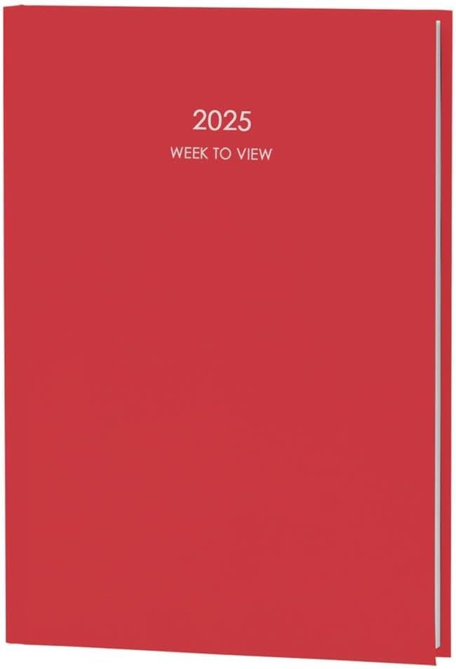 Top Sale 2025 A5 Week To View Yearly Diary with Hard Cover and Matching Ribbon Marker (Red)