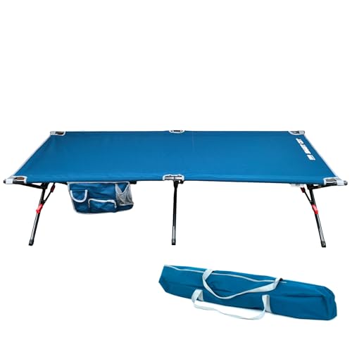 Feldbett XL Campingbett 203 x 81 cm klappbar Outdoorbett extra Breit Reisebett bis 160kg Campingliege für Outdoor, Festival und Garten mit Tragetasche blau, Stahlgestell